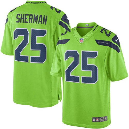 Youth Elite Richard Sherman Nike Jersey Green - #25 Rush NFL Seattle Seahawks